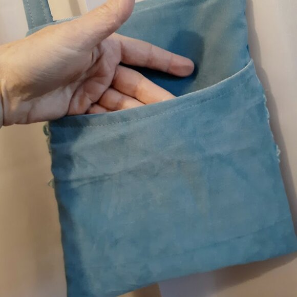 NEW Velvet texture Sueded Floral Bow Shoulder bag Purse Blue Cute Girlie Sling - Picture 7 of 9